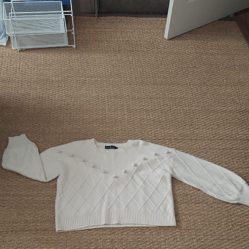 Tuckernuck Pomander Place Pam‎ Pom Pom Argyle Sweater in Cream, Size Large